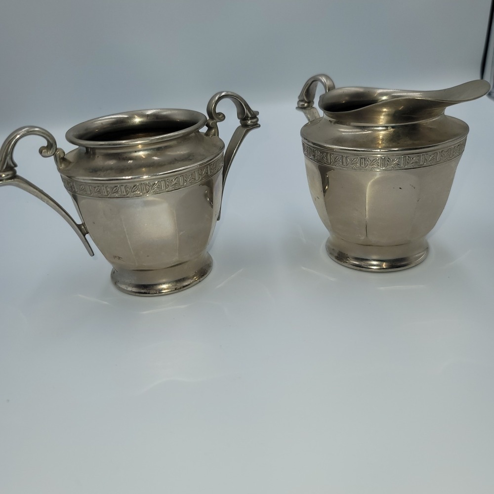 Vintage Westinghouse Silver Plated Creamer and Sugar Bowl Set Paneled Etched